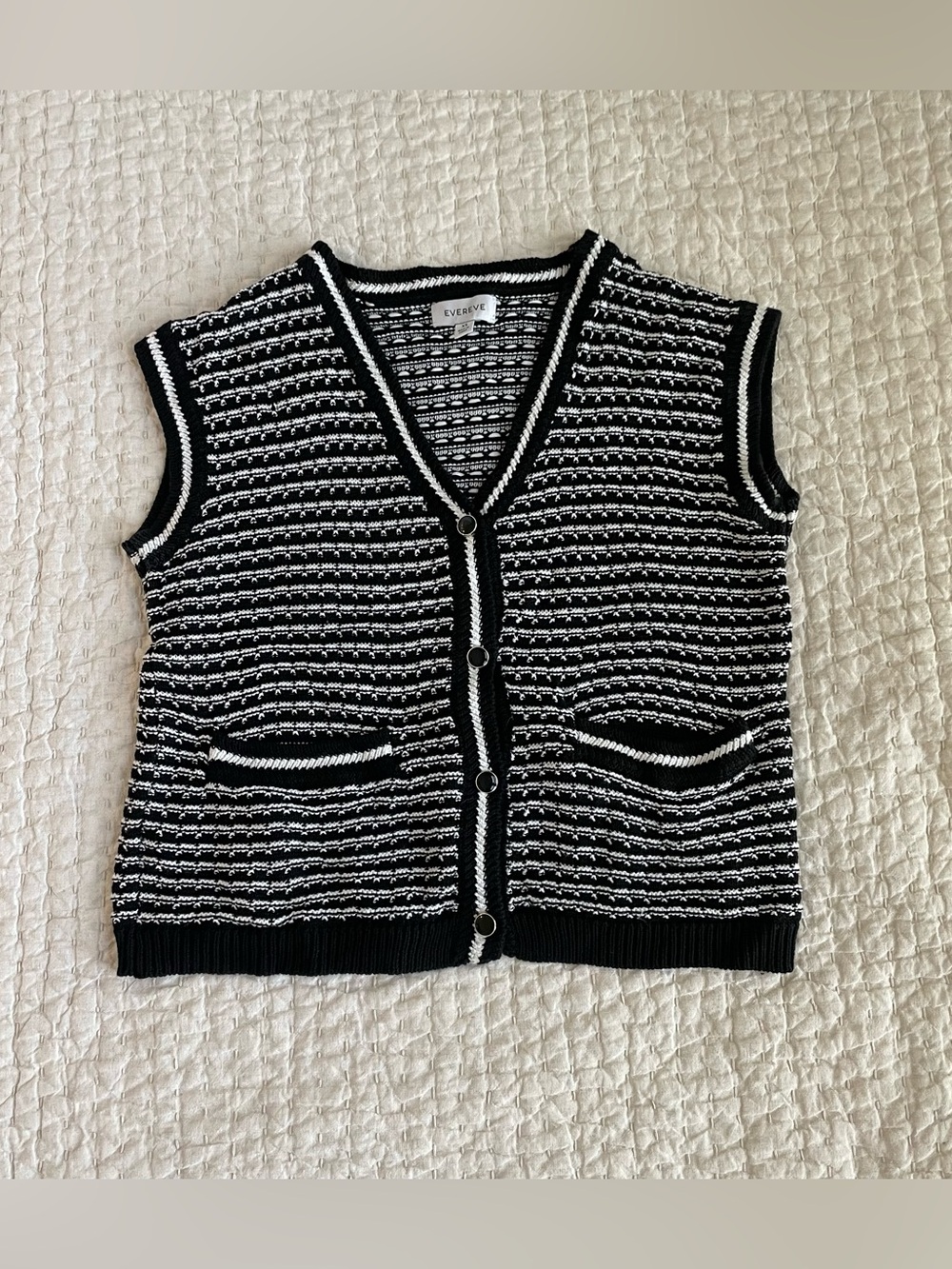 Evereve Black and White Striped Cardigan Vest